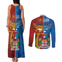 Personalised Fiji and Rotuma Together Couples Matching Tank Maxi Dress and Long Sleeve Button Shirt Tapa and Pacific Art Pattern with Cultural Emblems Half Style LT03 - Polynesian Pride