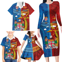 Personalised Fiji and Rotuma Together Family Matching Long Sleeve Bodycon Dress and Hawaiian Shirt Tapa and Pacific Art Pattern with Cultural Emblems Half Style LT03 - Polynesian Pride