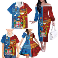 Personalised Fiji and Rotuma Together Family Matching Off The Shoulder Long Sleeve Dress and Hawaiian Shirt Tapa and Pacific Art Pattern with Cultural Emblems Half Style LT03 - Polynesian Pride