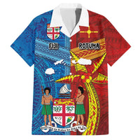 Personalised Fiji and Rotuma Together Family Matching Off The Shoulder Long Sleeve Dress and Hawaiian Shirt Tapa and Pacific Art Pattern with Cultural Emblems Half Style LT03 Dad's Shirt - Short Sleeve Red - Polynesian Pride