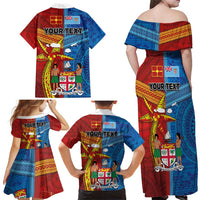Personalised Fiji and Rotuma Together Family Matching Off Shoulder Maxi Dress and Hawaiian Shirt Tapa and Pacific Art Pattern with Cultural Emblems Half Style LT03 - Polynesian Pride