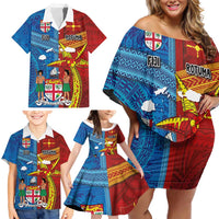 Personalised Fiji and Rotuma Together Family Matching Off Shoulder Short Dress and Hawaiian Shirt Tapa and Pacific Art Pattern with Cultural Emblems Half Style LT03 - Polynesian Pride