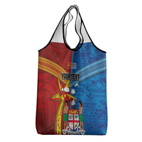 Personalised Fiji and Rotuma Together Grocery Bag Tapa and Pacific Art Pattern with Cultural Emblems Half Style