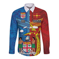 Personalised Fiji and Rotuma Together Long Sleeve Button Shirt Tapa and Pacific Art Pattern with Cultural Emblems Half Style