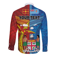 Personalised Fiji and Rotuma Together Long Sleeve Button Shirt Tapa and Pacific Art Pattern with Cultural Emblems Half Style