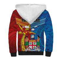 Personalised Fiji and Rotuma Together Sherpa Hoodie Tapa and Pacific Art Pattern with Cultural Emblems Half Style