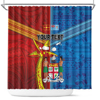 Personalised Fiji and Rotuma Together Shower Curtain Tapa and Pacific Art Pattern with Cultural Emblems Half Style