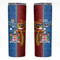 Personalised Fiji and Rotuma Together Skinny Tumbler Tapa and Pacific Art Pattern with Cultural Emblems Half Style LT03 Red - Polynesian Pride