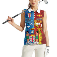 Personalised Fiji and Rotuma Together Women Sleeveless Polo Shirt Tapa and Pacific Art Pattern with Cultural Emblems Half Style LT03 - Polynesian Pride