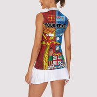 Personalised Fiji and Rotuma Together Women Sleeveless Polo Shirt Tapa and Pacific Art Pattern with Cultural Emblems Half Style LT03 - Polynesian Pride