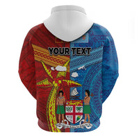 Personalised Fiji and Rotuma Together Zip Hoodie Tapa and Pacific Art Pattern with Cultural Emblems Half Style
