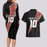 Custom New Zealand Rugby Couples Matching Long Sleeve Bodycon Dress and Hawaiian Shirt Maori and Silver Fern Half Style LT03 - Polynesian Pride