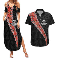 Custom New Zealand Rugby Couples Matching Summer Maxi Dress and Hawaiian Shirt Maori and Silver Fern Half Style LT03 Black - Polynesian Pride