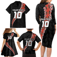 Custom New Zealand Rugby Family Matching Long Sleeve Bodycon Dress and Hawaiian Shirt Maori and Silver Fern Half Style LT03 - Polynesian Pride