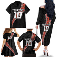 Custom New Zealand Rugby Family Matching Off The Shoulder Long Sleeve Dress and Hawaiian Shirt Maori and Silver Fern Half Style LT03 - Polynesian Pride