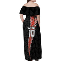 Custom New Zealand Rugby Family Matching Off Shoulder Maxi Dress and Hawaiian Shirt Maori and Silver Fern Half Style LT03 - Polynesian Pride