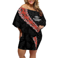 Custom New Zealand Rugby Off Shoulder Short Dress Maori and Silver Fern Half Style LT03 Women Black - Polynesian Pride