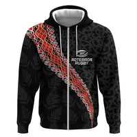 Custom New Zealand Rugby Zip Hoodie Maori and Silver Fern Half Style LT03 Zip Hoodie Black - Polynesian Pride