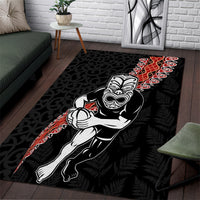 New Zealand Maori Warrior Rugby Area Rug Maori and Silver Fern Half Style LT03 Black - Polynesian Pride