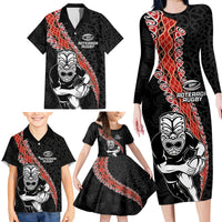 New Zealand Maori Warrior Rugby Family Matching Long Sleeve Bodycon Dress and Hawaiian Shirt Maori and Silver Fern Half Style LT03 - Polynesian Pride