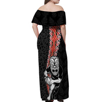 New Zealand Maori Warrior Rugby Off Shoulder Maxi Dress Maori and Silver Fern Half Style LT03 - Polynesian Pride