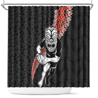 New Zealand Maori Warrior Rugby Shower Curtain Maori and Silver Fern Half Style LT03 Black - Polynesian Pride