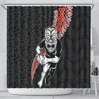 New Zealand Maori Warrior Rugby Shower Curtain Maori and Silver Fern Half Style LT03 - Polynesian Pride