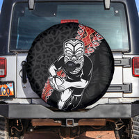 New Zealand Maori Warrior Rugby Spare Tire Cover Maori and Silver Fern Half Style LT03 Black - Polynesian Pride
