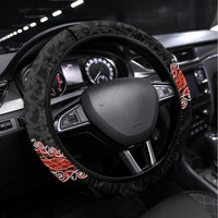 New Zealand Maori Warrior Rugby Steering Wheel Cover Maori and Silver Fern Half Style LT03 Universal Fit Black - Polynesian Pride