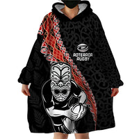 New Zealand Maori Warrior Rugby Wearable Blanket Hoodie Maori and Silver Fern Half Style LT03 - Polynesian Pride