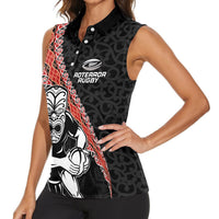 New Zealand Maori Warrior Rugby Women Sleeveless Polo Shirt Maori and Silver Fern Half Style LT03 - Polynesian Pride
