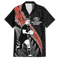 New Zealand Maori Rugby Player Hawaiian Shirt Maori and Silver Fern Half Style LT03 Black - Polynesian Pride