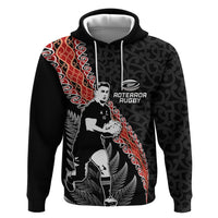 New Zealand Maori Rugby Player Hoodie Maori and Silver Fern Half Style LT03 Pullover Hoodie Black - Polynesian Pride