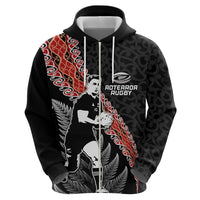 New Zealand Maori Rugby Player Hoodie Maori and Silver Fern Half Style LT03 - Polynesian Pride
