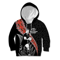 New Zealand Maori Rugby Player Kid Hoodie Maori and Silver Fern Half Style LT03 Hoodie Black - Polynesian Pride