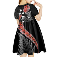New Zealand Maori Rugby Player Kid Short Sleeve Dress Maori and Silver Fern Half Style LT03 - Polynesian Pride