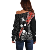 New Zealand Maori Rugby Player Off Shoulder Sweater Maori and Silver Fern Half Style LT03 - Polynesian Pride