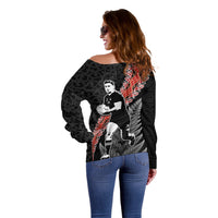 New Zealand Maori Rugby Player Off Shoulder Sweater Maori and Silver Fern Half Style LT03 - Polynesian Pride