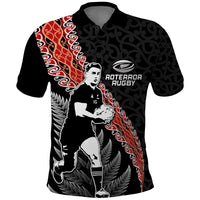 New Zealand Maori Rugby Player Polo Shirt Maori and Silver Fern Half Style LT03 Black - Polynesian Pride