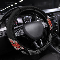 New Zealand Maori Rugby Player Steering Wheel Cover Maori and Silver Fern Half Style LT03 Universal Fit Black - Polynesian Pride