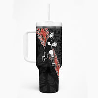 New Zealand Maori Rugby Player Tumbler With Handle Maori and Silver Fern Half Style LT03 - Polynesian Pride