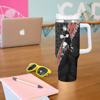 New Zealand Maori Rugby Player Tumbler With Handle Maori and Silver Fern Half Style LT03 - Polynesian Pride