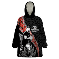 New Zealand Maori Rugby Player Wearable Blanket Hoodie Maori and Silver Fern Half Style LT03 One Size Black - Polynesian Pride