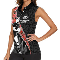 New Zealand Maori Rugby Player Women Sleeveless Polo Shirt Maori and Silver Fern Half Style LT03 - Polynesian Pride