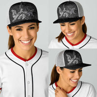 Hawaiian Monk Seal and Whale Baseball Net Cap Kakau Tribal Pattern Grayscale