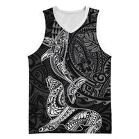 Hawaiian Monk Seal and Whale Basketball Jersey Kakau Tribal Pattern Grayscale