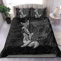 Hawaiian Monk Seal and Whale Bedding Set Kakau Tribal Pattern Grayscale