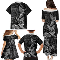 Hawaiian Monk Seal and Whale Family Matching Puletasi and Hawaiian Shirt Kakau Tribal Pattern Grayscale LT03 - Polynesian Pride