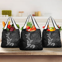 Hawaiian Monk Seal and Whale Grocery Bag Kakau Tribal Pattern Grayscale