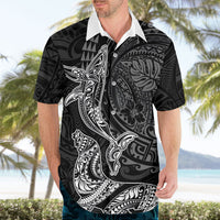 Hawaiian Monk Seal and Whale Hawaiian Shirt Kakau Tribal Pattern Grayscale